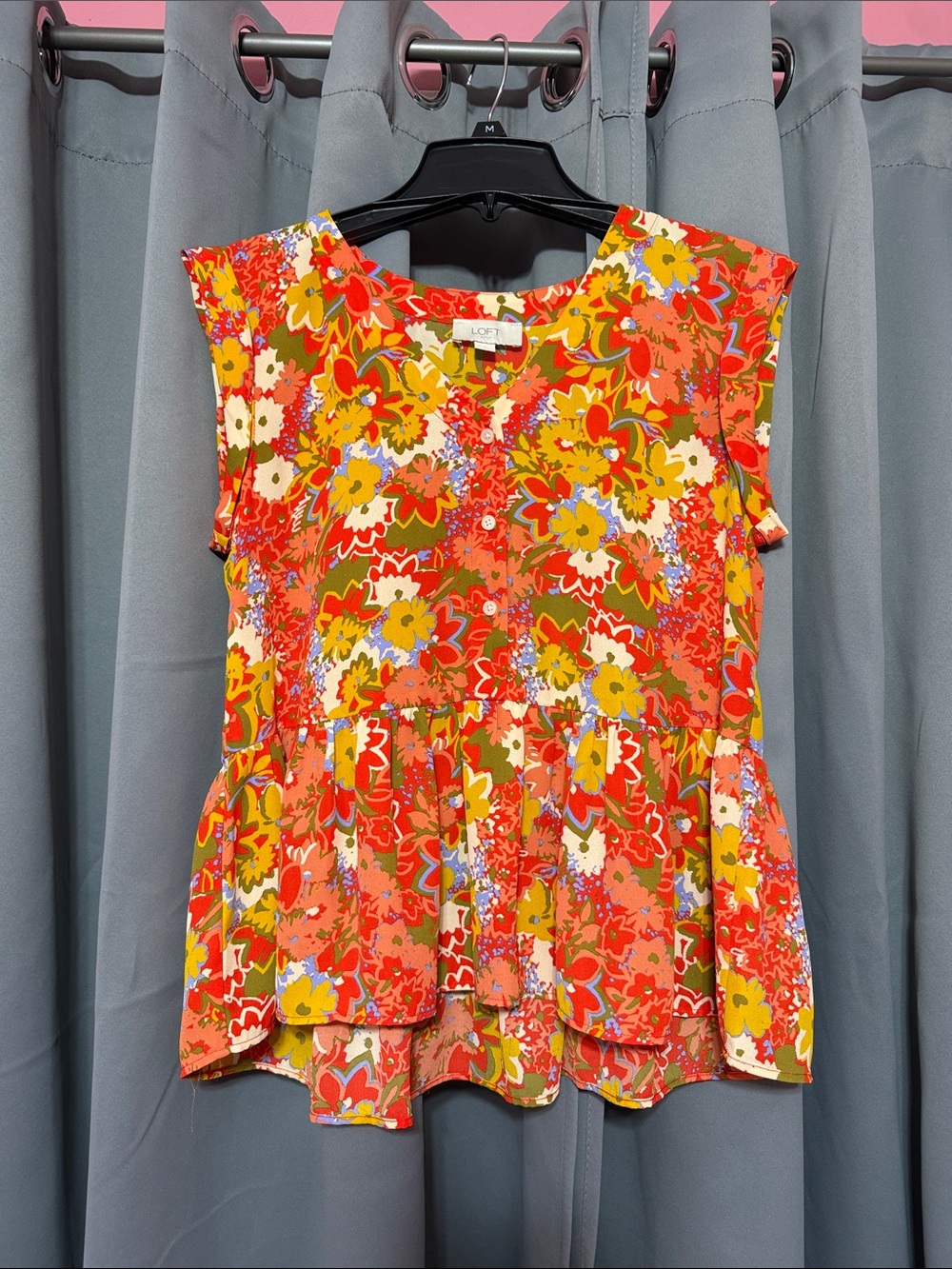 Bright Floral Peplum Top in Coral